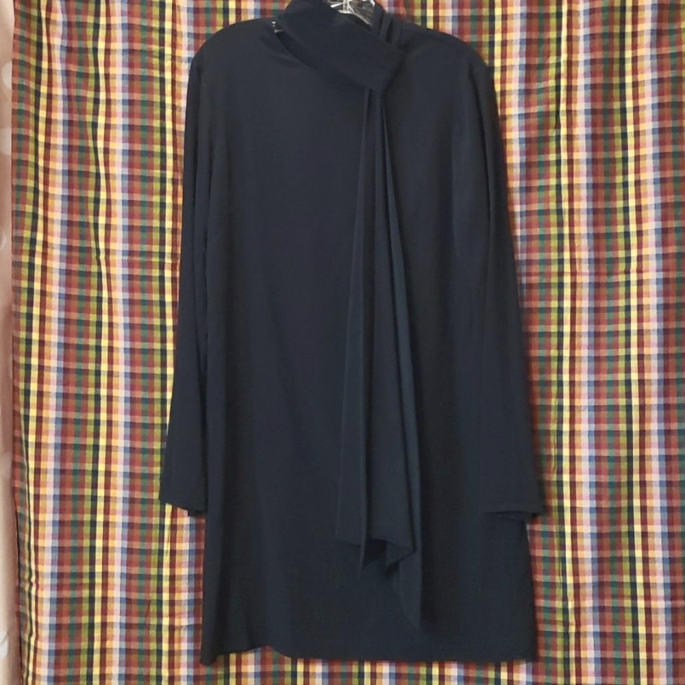Tibi Navy Silk Tie Neck Dress Sz 10 - Picture 3 of 6
